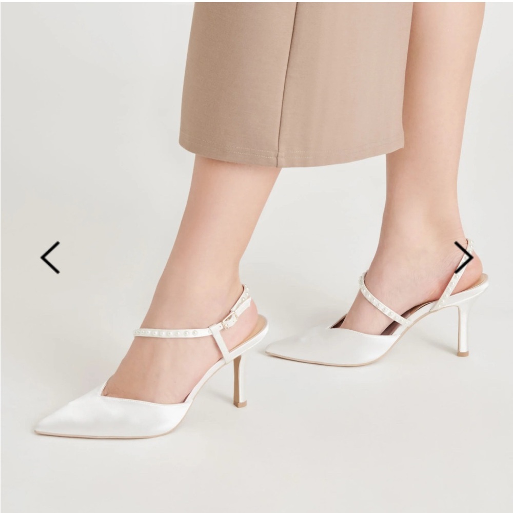 Dolce Vita Pearl Bridal True White Satin Heels